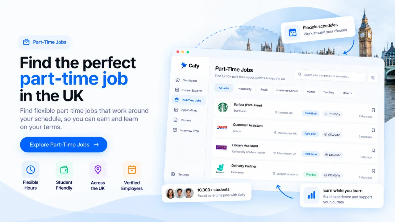 Part-time jobs board listing flexible UK roles with hourly pay
